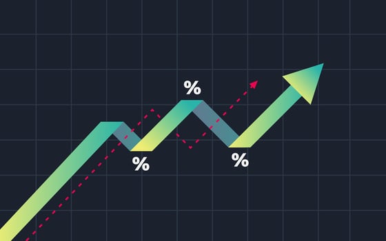 Business arrow graph rising up. Infographics charts vector