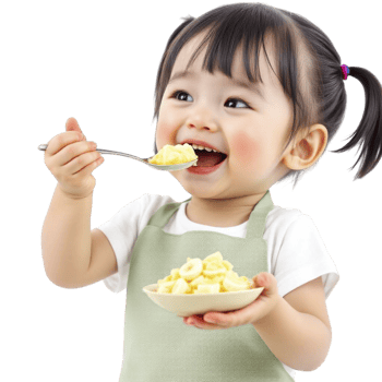 A little girl eating pasta with a spoon png