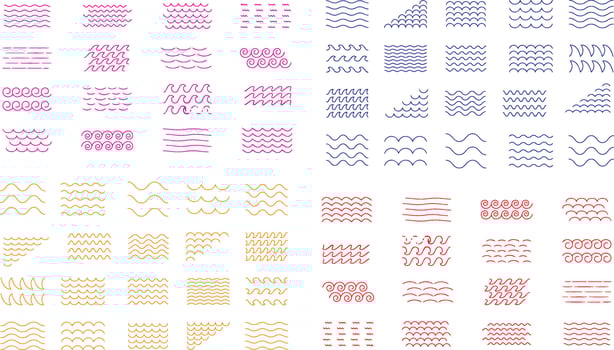 a set of different colored waves and wavy lines vector