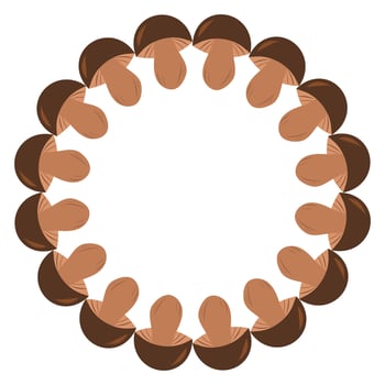 Mushrooms circle frame. Round border made of edible boletus mushrooms. flat wreath isolated on white background vector