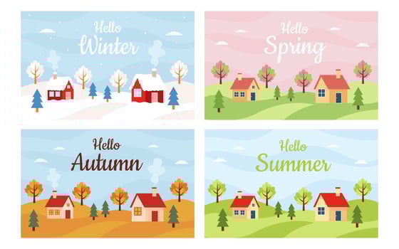 Four seasonal landscapes with houses vector