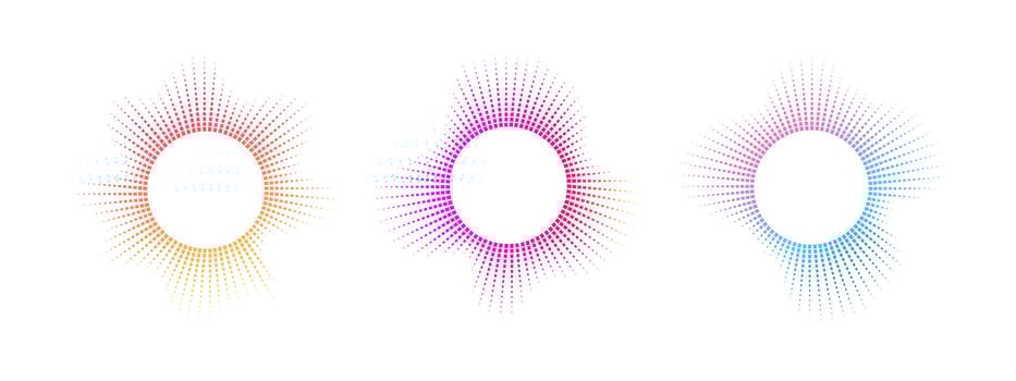 A set of rainbow equalizers made of bursting beams . Radial sound, sound multicolor neon waves. Musical symbol, circular sound waves. radial spectrum. vector