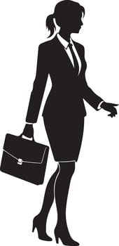 Confident businesswoman walking with briefcase, professional career success silhouette vector