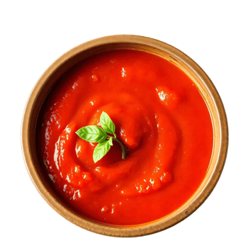 A bowl of tomato sauce with basil leaves png