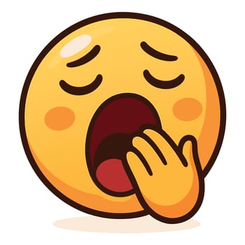 Colorful Yawning Face Emoji Illustration with Closed Eyes and Hand Covering Mouth, Expressing Sleepiness and Boredom, Cartoon Style on White Background vector