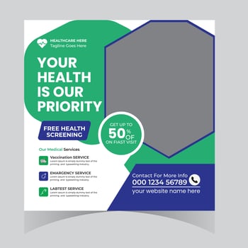 Free Health Screening Prioritizing Your Well-being with 50 Off First Visit Healthcare Services - Professional digital artwork with vibrant colors and detailed composition vector