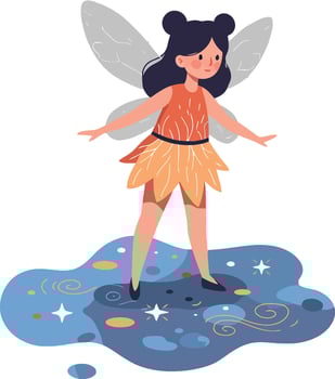 Fairy character with wings standing on magical blue glowing ground illustration vector
