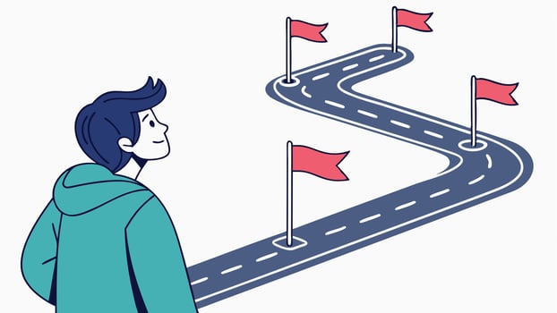 Man looking at road with flags on it vector