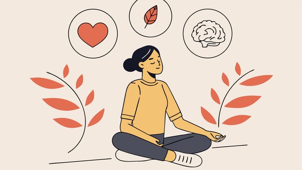 A woman meditating with her hands on her head vector