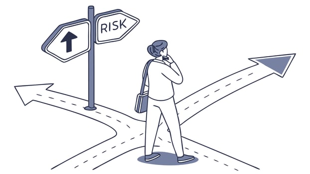 A man is standing in front of a sign that says risk and risk vector