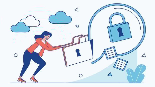 A woman is carrying a padlock and a folder vector