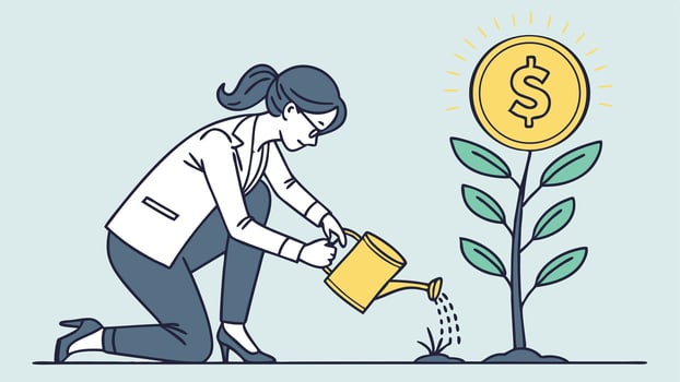 Businesswoman watering plant with money vector