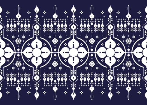 Floral, ethnic fabric seamless pattern, blue and white style, design for cloth, carpet, batik. vector