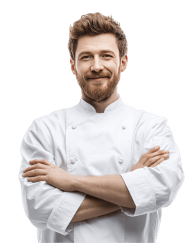 Smiling chef in white uniform isolated on transparent background png