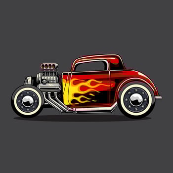 Vintage hot rod car with flames vector