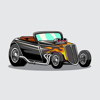 Hot rod car with flames illustration vector