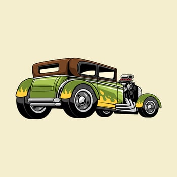 Vintage green hot rod with flames vector