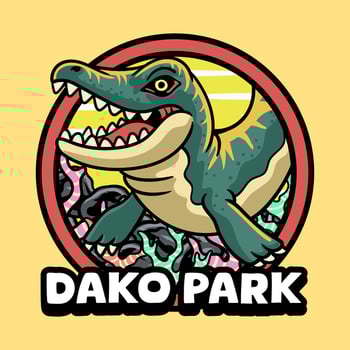 Dako park logo with a dinosaur in the center vector