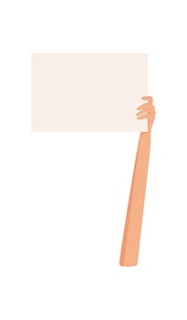 Woman hand holds sign, people holding revolution poster, woman hold demonstration placard, person holds strike flag, right activist parade protest banner, character show up empowerment sign, vector