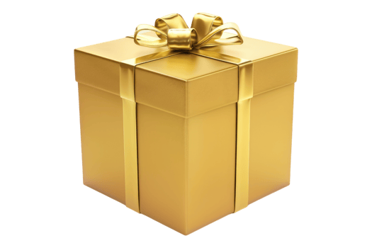 Golden gift box with golden ribbon png