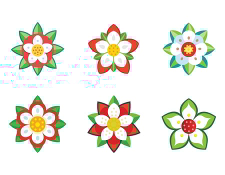 a strawberry flower icon with five white petals an vector
