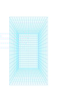 Perspective 3d wireframe tunnel, brutal art abstract mesh pattern shape graphic, cyberpunk neon wire frame figure icon, futuristic geometric grid element object. vector