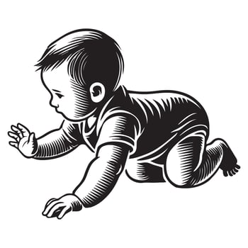 Baby Crawling - Cute Baby Line Art Design, Baby Doodle Cartoon Design Sublimation vector