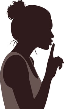 Silhouette of woman making shushing gesture with finger on lips illustration vector