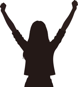Silhouette of woman raising hands in celebration or victory gesture illustration vector