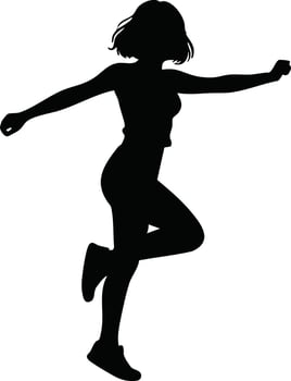 Silhouette of woman jumping in energetic pose isolated on white background illustration vector
