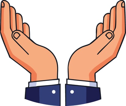 Open hands gesture symbolizing giving support and care in business and communication concepts vector