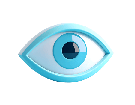 3D Eye Icon with Blue Frame on Black Background png