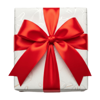 Elegant white gift box with red ribbon bow png