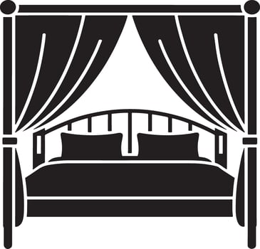 Four poster bed icon black silhouette double bed with curtains vector