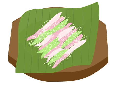 Cenil cake with sprinkle of coconut grated on banana leaves, a traditional colorful snack from Indonesia. vector