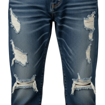 Ripped denim jeans close-up with distressed detailing png