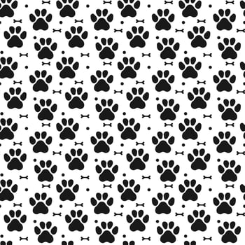 Paw seamless pattern with dog or cat footprint. Animal pet pawprint background vector