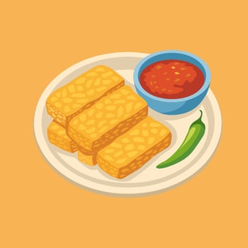 Fried tempeh with spicy sauce vector