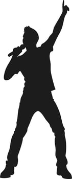 Energetic male singer silhouette performing on stage vector