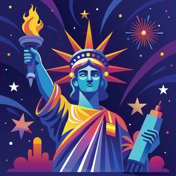 Fourth of July Graphics Featuring the Statue of Liberty. vector