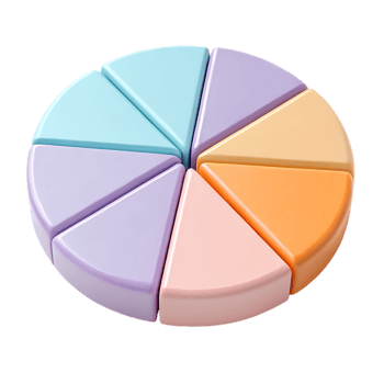 Pastel color pie chart segments isolated on transparent background image png