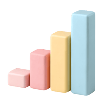 Pastel color bar graph showing growth isolated on transparent background png