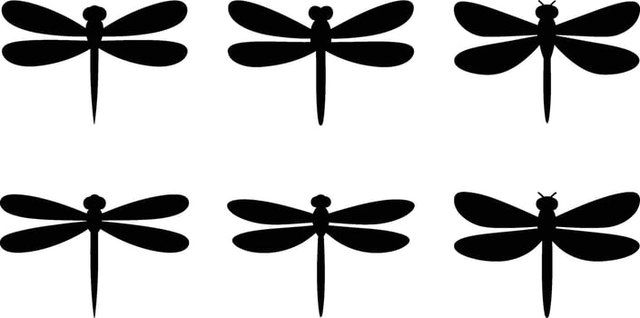 Dragonfly silhouettes set graphic elements design illustration decorative isolated elements vector