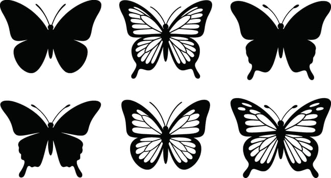 Butterfly silhouette collection different wing patterns isolated on white background vector