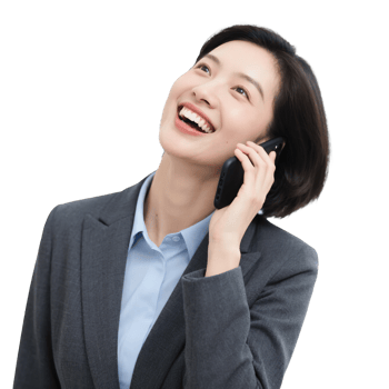 Woman smiling on a phone call isolated on transparent background, no background png