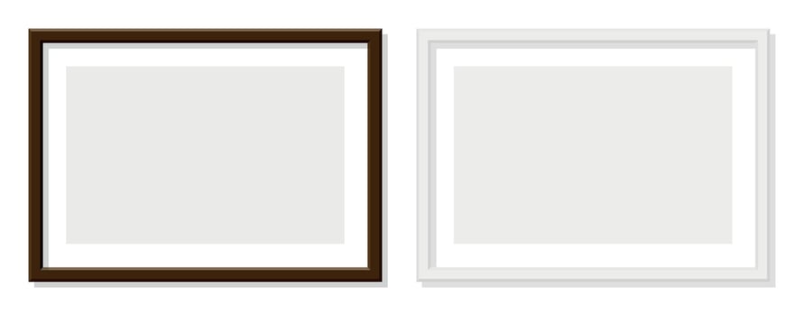 Horizontal brown wooden and white frames transparent background art mockup display composition minimalist gallery design concept for interior presentation home decor layout vector