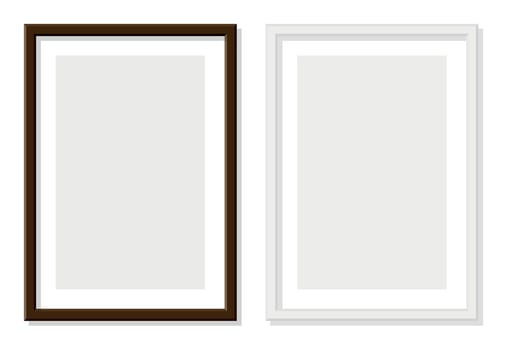 Brown wooden and white photo frames on transparent background clean vertical mockup design contrast decor element classic gallery presentation for artwork interior modern minimalist layout vector