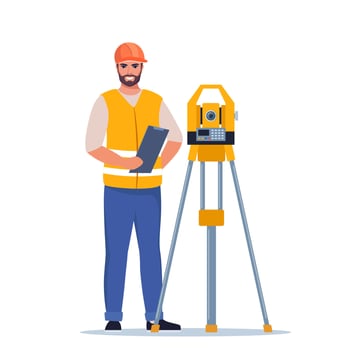 Surveyor with total station equipment vector