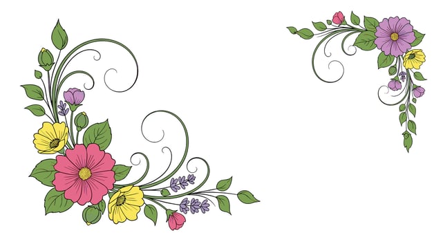 Vintage Floral Arrangement with Colorful Blossoms and Delicate Leaves Creating a Charming Design vector