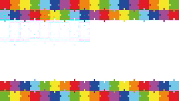 Colorful Puzzle Frame Background for Text or Design. Autism Awareness Border with Jigsaw Pattern. Bright Rectangle Banner Template for School, Kids Events, or Educational Projects. vector